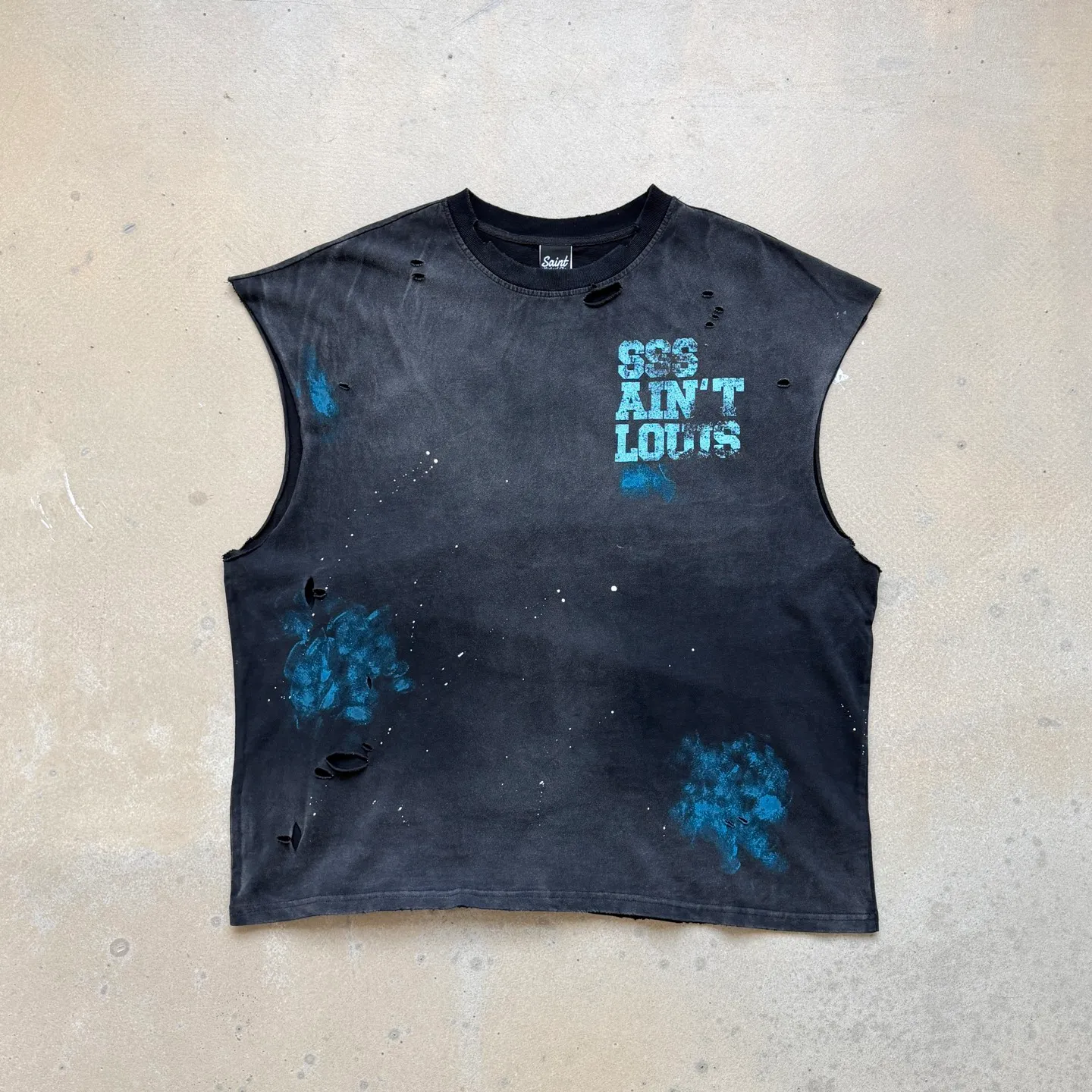 P138 #【Two Colors】CVT-16 Saint Street Dirty street graffiti style waistcoat, hand-painted splash ink on ready-made garments + hand-damaged in multiple positions + heavy Assute fermentation mill spray-on horse wash process, full of retro and high-end feeling. Size: M L XL